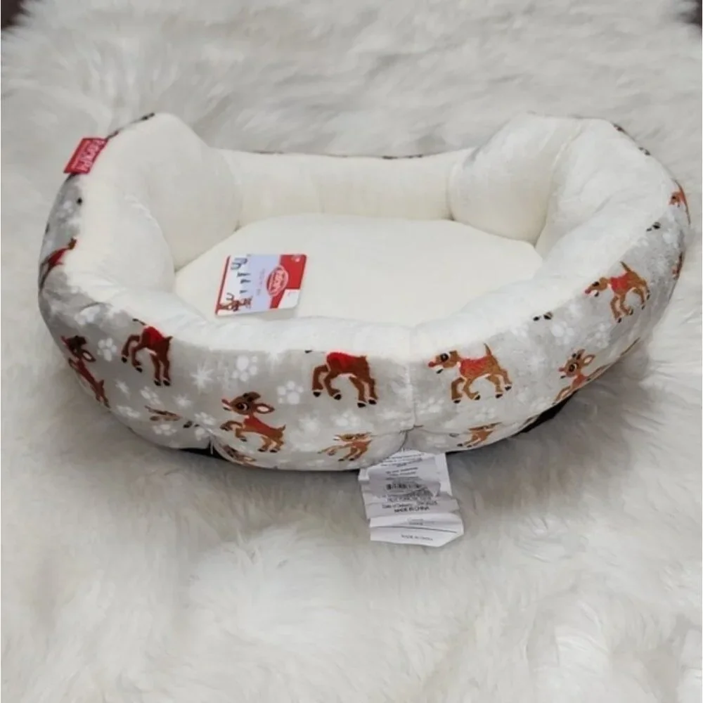 Offical Rudolph The Red Nosed Reindeer Pet Cat Dog Bed NWT Grey White Brown Red